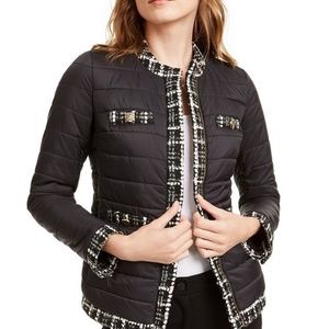 Anne Klein Puffer Blazer Jacket with Tweed Trim